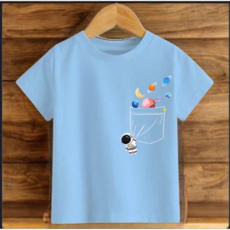 Çocuk Mavi Pamuklu Baskili T-shirt